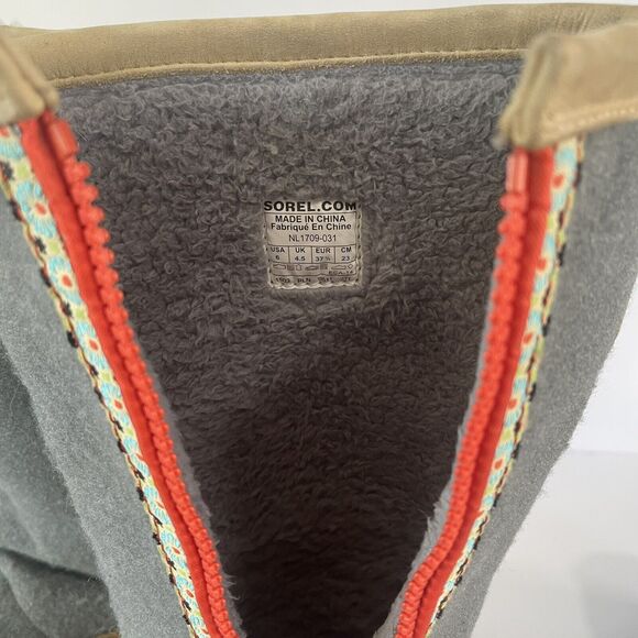 SOREL Boots Norquay Womens US 6 Gray Wool Leather Fleece Winter Lined Side Zip - Picture 10 of 11
